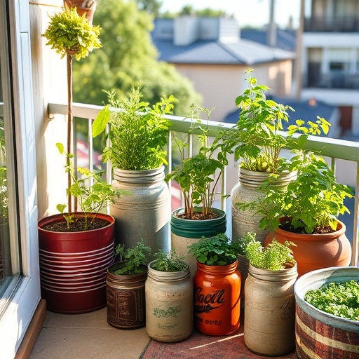 DIY Balcony Herb Garden with Recycled Containers