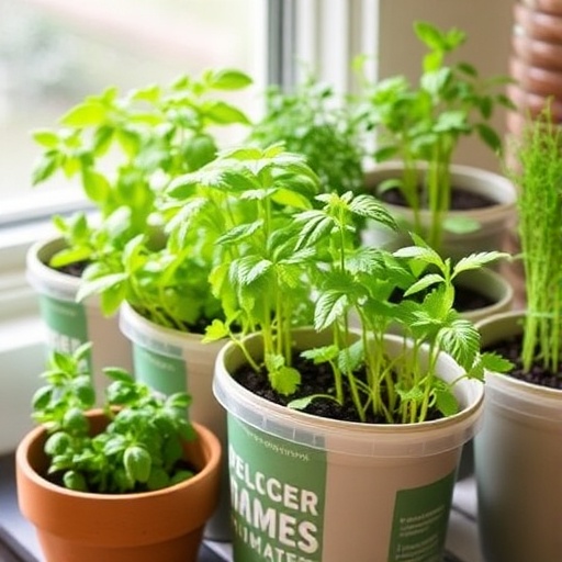step by step DIY Indoor Herb Garden with Recycled Containers