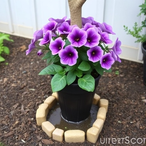 step by step Genius Tree Base Garden Idea Spill Pot with Stunning Purple Flowers 1