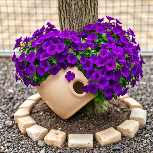 Transform Your Tree Base: Stunning Spill Pot Garden with Vibrant Purple Flowers