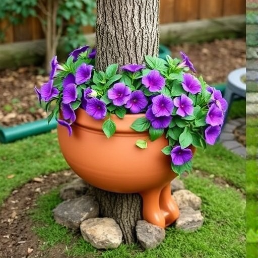 step by step Genius Tree Base Garden Idea Stunning Spill Pot with Vibrant Purple Flowers
